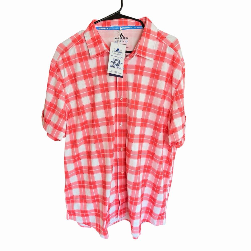 Magna Ready Adaptive Cooling Magnetic Front Shirt S/S Red Check XL Mens